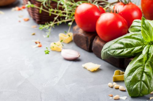 Italian food background Ingredients on stone table
