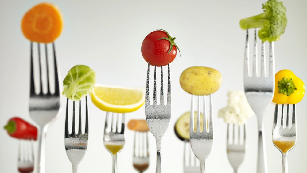 Raw vegetables On Forks